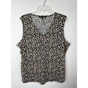 Free Rose Black Brown Sleeveless V-Neck‎ Blouse Glitter Size XL NWT